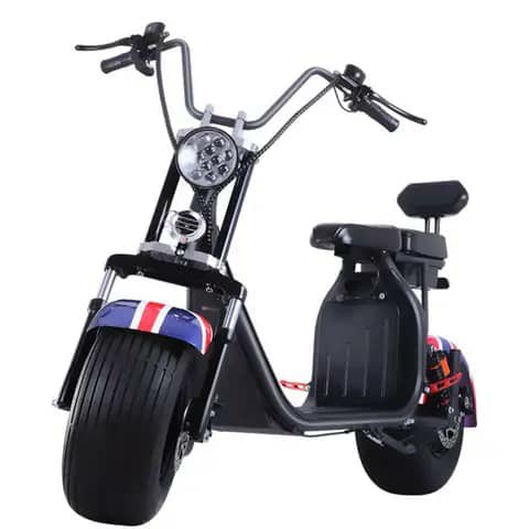 Black fat-tyre electric scooter, studio shot