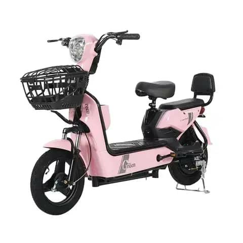 Pink electric scooter with front basket