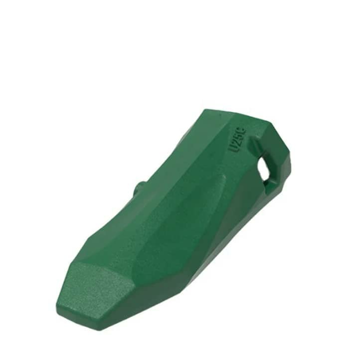 A single green excavator bucket tooth on a white background.