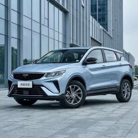 Light-blue Geely SUV parked outdoors