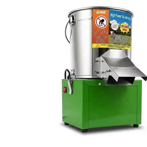 Grinder machine, stainless hopper on a green base