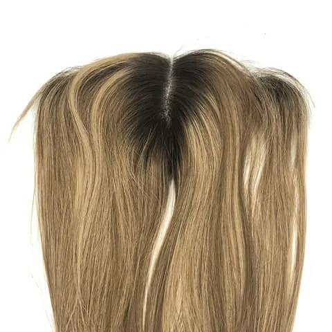 Straight hair closure with centre part, dark roots to blonde