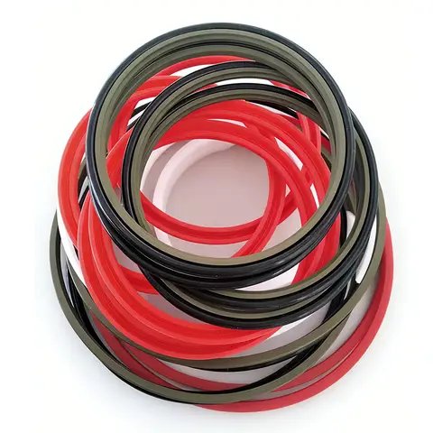 A pile of seal rings in red, black and grey.