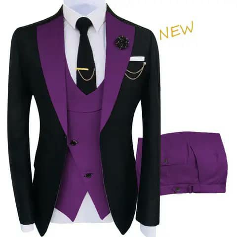 Black suit with purple vest and trousers