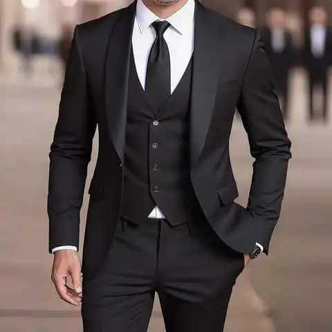 Black suit with black tie