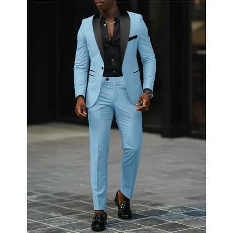 Light blue suit with black shirt