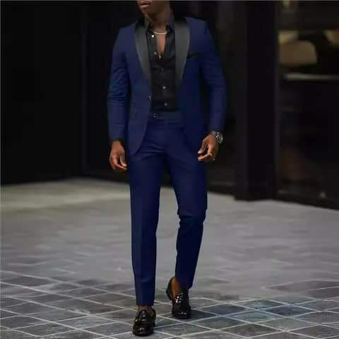 Navy suit with black shirt