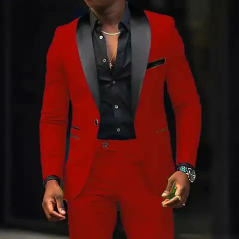 Red suit with black shirt