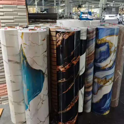Rolls of marble-pattern wallpaper